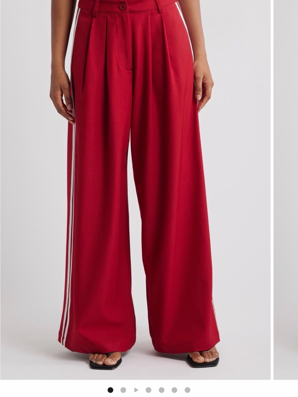 Lioness Red Wide-Leg Track-Inspired Pants with White Side Stripes